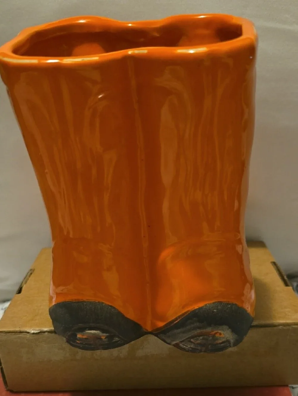 Vintage Orange Ceramic Decorative Rain Rubber Boot Vase Planter 7
